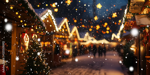 Cozy Christmas Market Stall Selling Handmade Ornaments for Holiday Shopping, Festive Branding, or Seasonal Celebrations