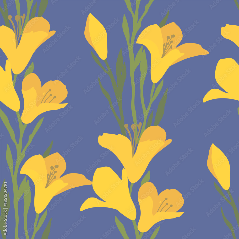 Vector Seamless Pattern Yellow Flowers on Leaves Vines Vector Seamless Pattern Yellow Flowers on Leaves Vines