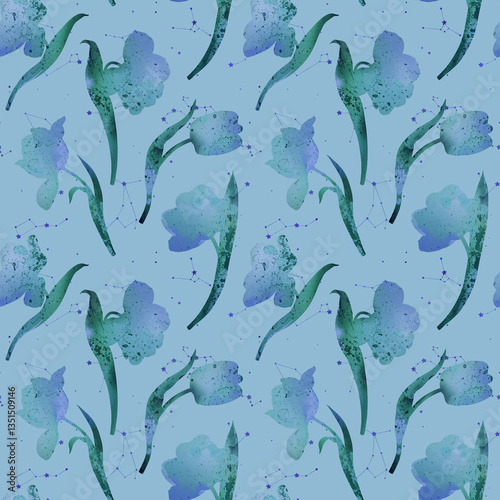 Tulip inspiration pattern 3 (Green). “Lilac Spring” collection for creating floral and Easter designs