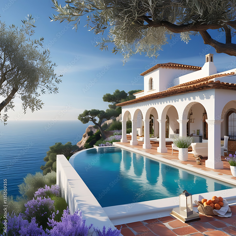 Fototapeta premium The infinity pool seamlessly blends with the horizon, creating a breathtaking visual effect.