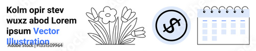 Flowers bloom beside a dollar coin and a monthly calendar. Ideal for financial growth, planning, sustainability, time management, nature conservation, creative design, and a simple landing page