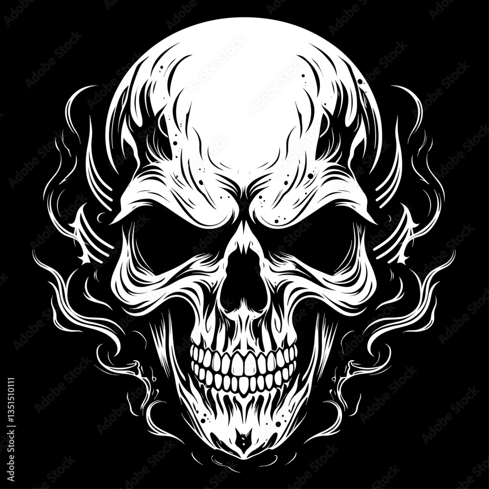 Fototapeta premium Bold black and white skull illustration, perfect for edgy and graphic designs.