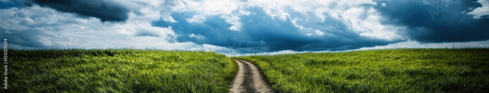 Path through lush green fields Path through lush green fields