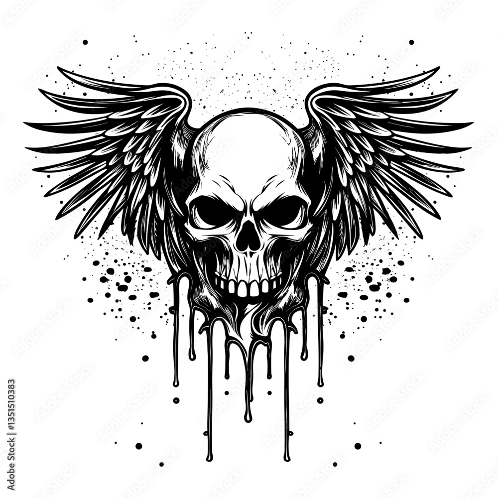 Fototapeta premium Bold black and white skull illustration, perfect for edgy and graphic designs.