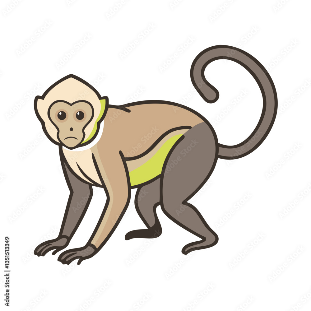 Monkey cartoon with long tail and green detail Monkey cartoon with long tail and green detail