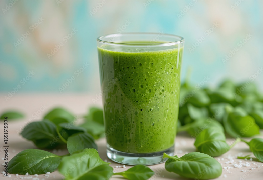 Refreshing green smoothie in a glass with fresh spinach. Refreshing green smoothie in a glass with fresh spinach.