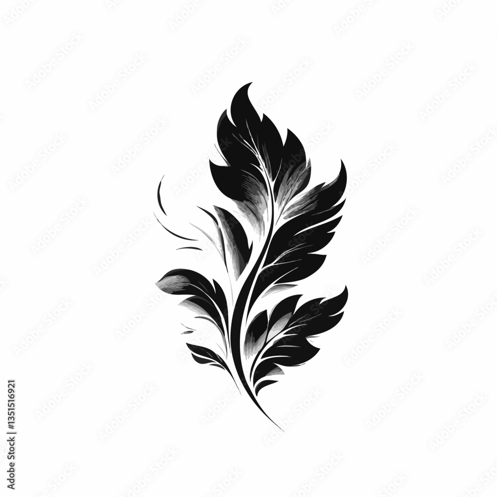 Fototapeta premium Stylized black and white drawing of parsley leaves on a white background