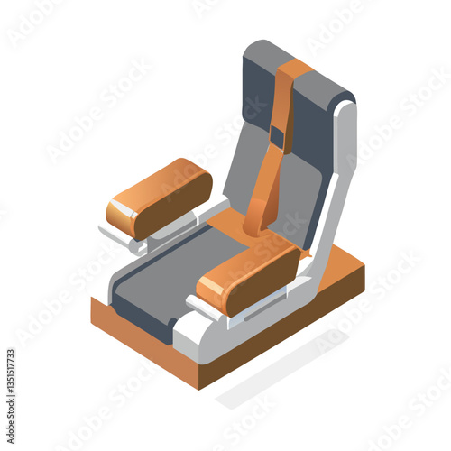 Isometric luxury reclining car seat in orange and gray