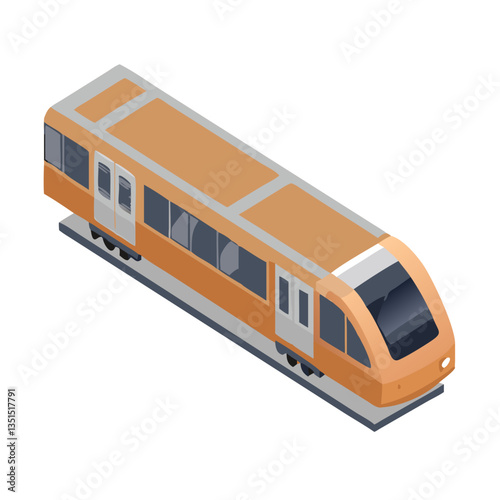 Isometric subway train in orange and gray