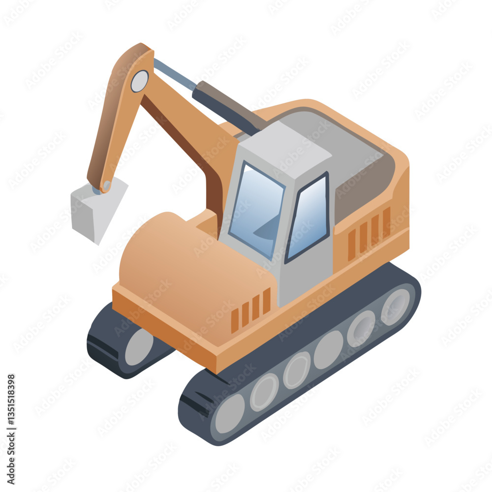 Naklejka premium Isometric excavator with digging arm