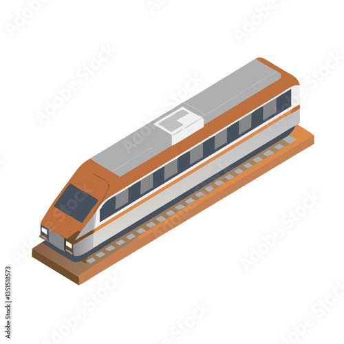 Isometric passenger train with railway track