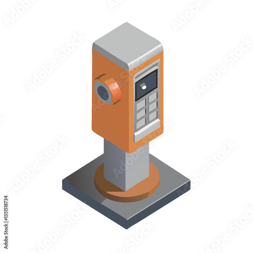 Isometric parking meter terminal in orange-gray