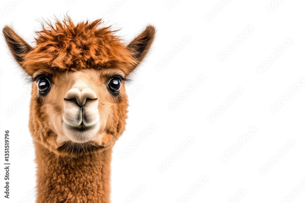 Obraz premium Cute alpaca with fluffy fur and expressive eyes