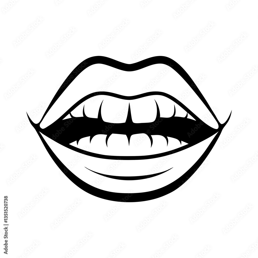 Monochrome stylized lips illustration with teeth Monochrome stylized lips illustration with teeth