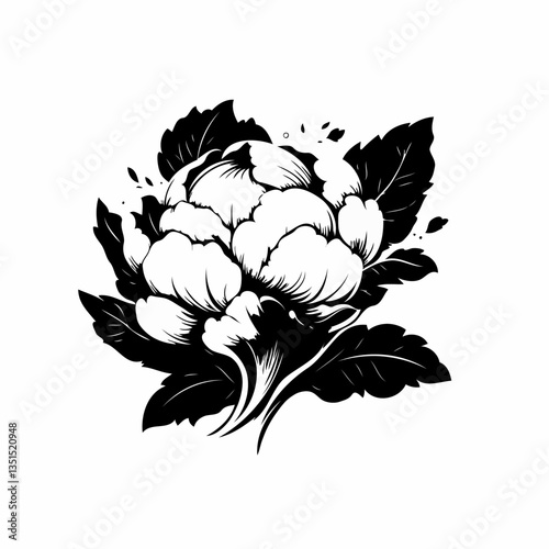Black and white image of a cauliflower in a modern style