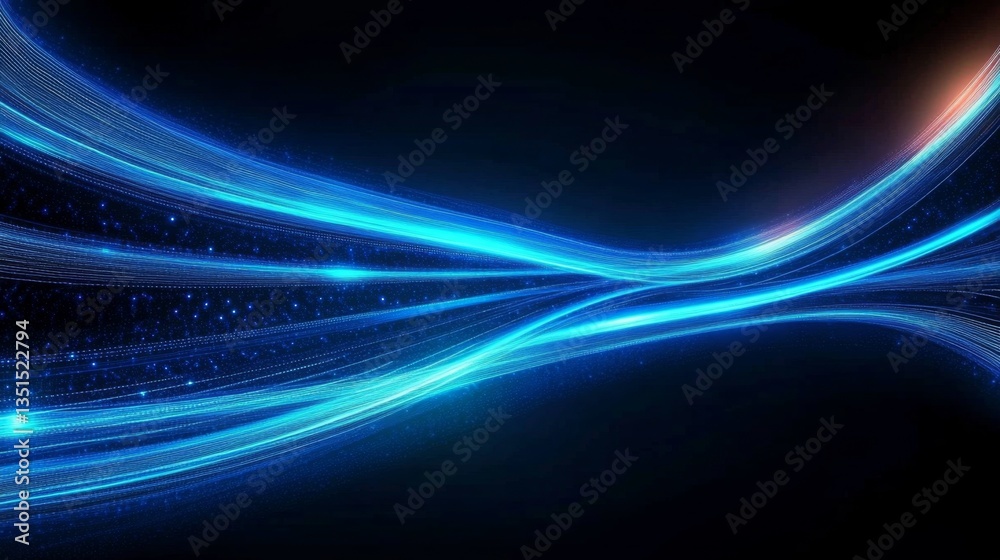custom made wallpaper toronto digitalAbstract Blue Glowing Wave Composition Digital Art, Dark Background, Light Trails Abstract, digital art