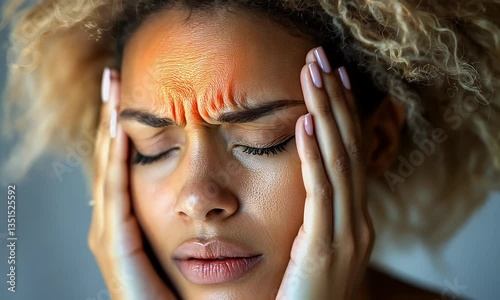 Woman experiencing forehead pain