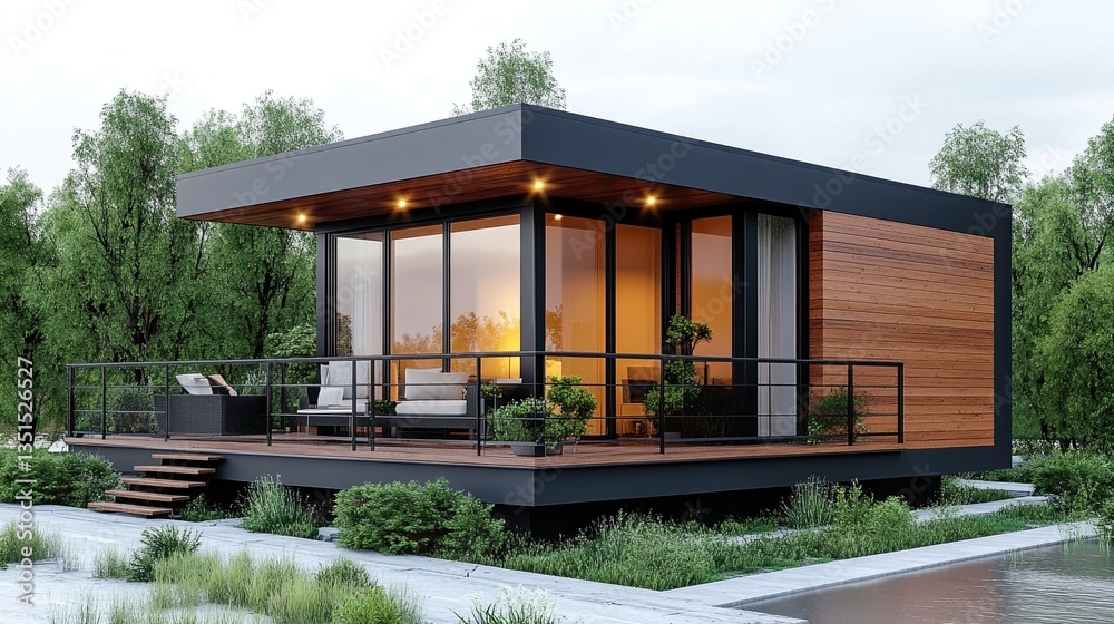 Modern 3D rendering of a small house on a white background. Modern 3D rendering of a small house on a white background.