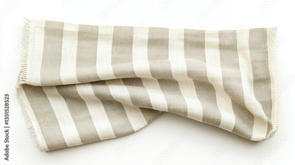 A striped cotton fabric swatch isolated on a white background. A striped cotton fabric swatch isolated on a white background.