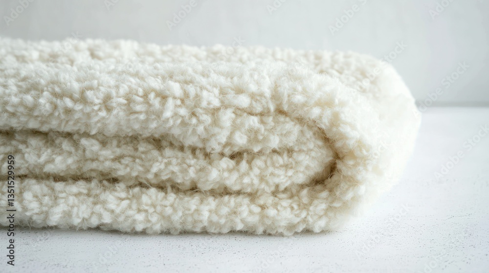 A thick sherpa fleece cloth piece on a white surface. A thick sherpa fleece cloth piece on a white surface.
