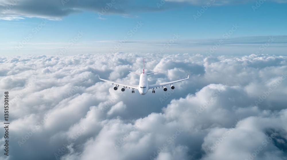 Obraz premium Jet soaring above fluffy clouds