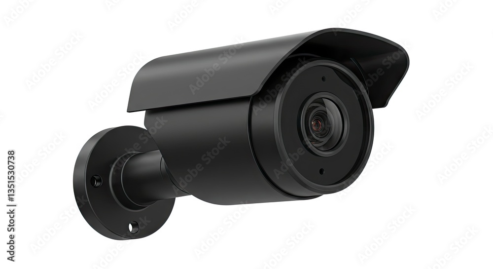 Black Security Camera Mounted on White Background for Surveillance Purposes Black Security Camera Mounted on White Background for Surveillance Purposes