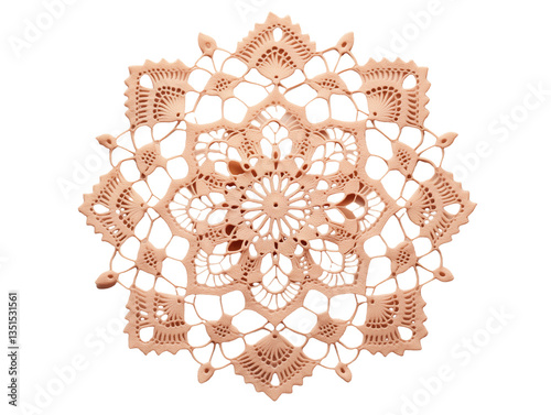 A delicate lace doily with intricate designs, isolated on transparent background