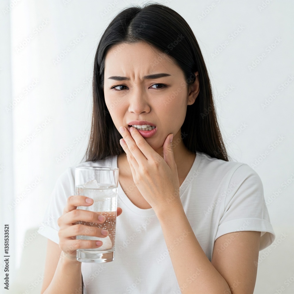 Asian Woman Struggling with Sensitive Teeth and Oral Discomfort While Drinking Cold Beverages Asian Woman Struggling with Sensitive Teeth and Oral Discomfort While Drinking Cold Beverages