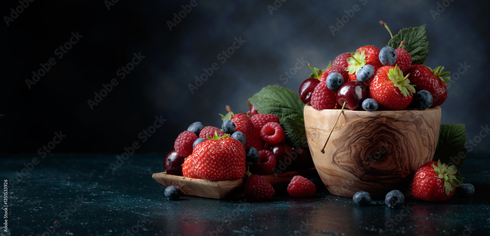 Fototapeta premium Berries closeup colorful assorted mix.