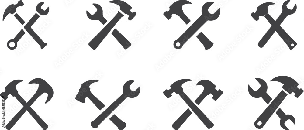 Hammer and Wrench Silhouette Flat Design Tools Vector Icon Icon Set Collection Hammer and Wrench Silhouette Flat Design Tools Vector Icon Icon Set Collection