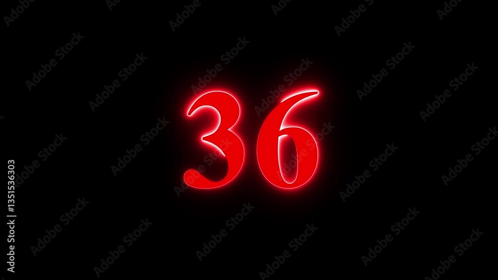 Neon text number 36 countdown icon background 4k animation . Neon dial 36 icon glowing black background animation, with Bright neon glowing number 36. Neon text number 36 countdown icon background 4k animation . Neon dial 36 icon glowing black background animation, with Bright neon glowing number 36.