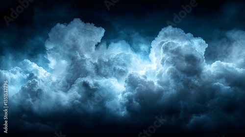 Dramatic Stormy Cloudscape Blue Hues, Atmospheric Sky, Weather, Background, Abstract Texture, Illustration, Digital Art. photo