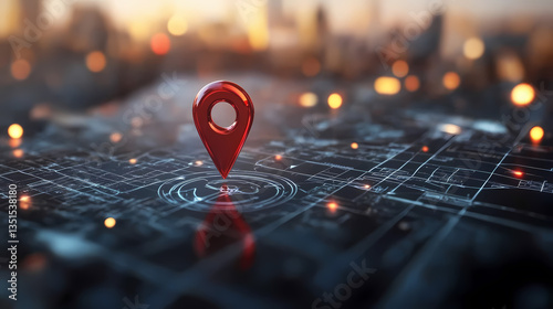 Obraz na płótnie Red Location Pin on City Map with Futuristic Look w salonie