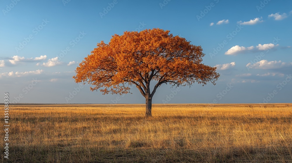 A solitary tree stands majestically in a vast open landscape scene A solitary tree stands majestically in a vast open landscape scene