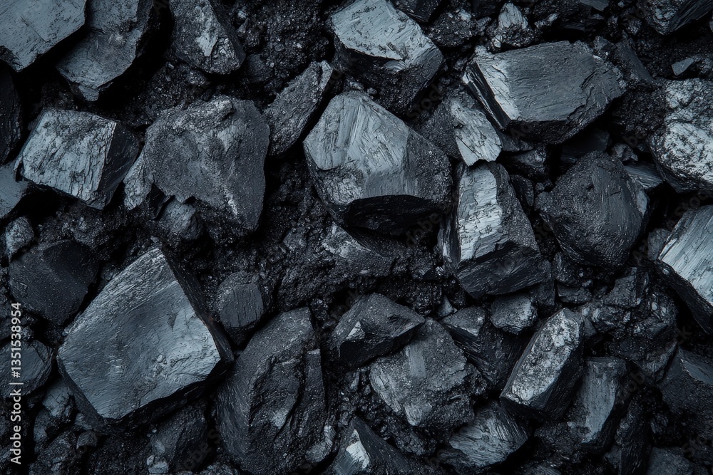 Close up view showing textured black coal rocks Close up view showing textured black coal rocks