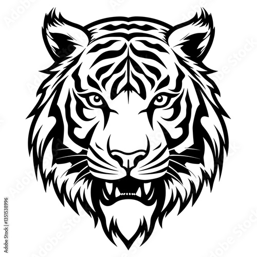 Wallpaper Mural Detailed black and white illustration of a tiger head, perfect for graphic design and wildlife projects. Torontodigital.ca