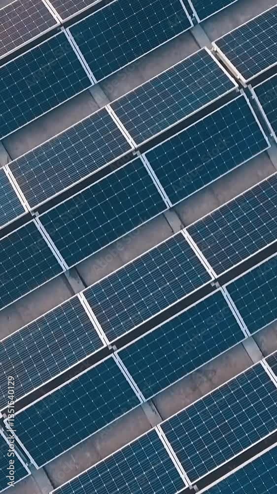 Solar panels on rooftop. Aerial top down view of solar panels