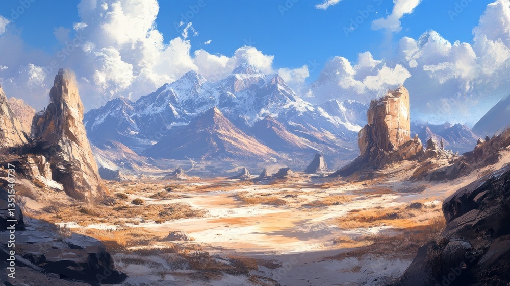 Naklejka premium Majestic mountain range landscape with towering rock formations and scenic view