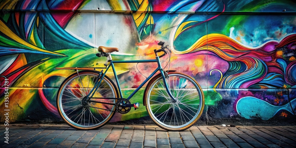 Fototapeta premium Colorful Bicycle Graffiti Wall Art - Urban Photography, Street Art, Bicycle Photography