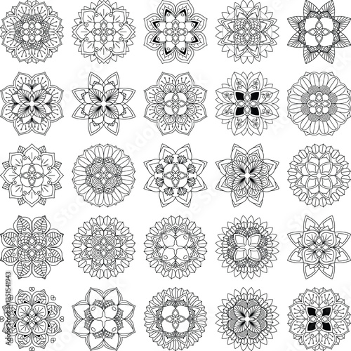 Collection of 25 intricate mandala vectors, perfect for cutting, engraving, sublimation, and decoration.