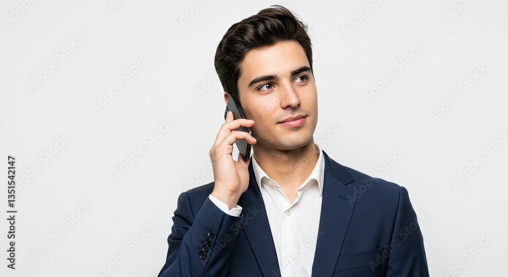 Young Businessman Talking on Mobile Phone While Wearing a Formal Suit Young Businessman Talking on Mobile Phone While Wearing a Formal Suit