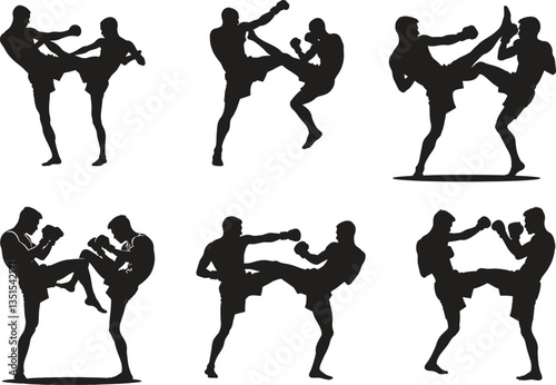 Kickboxing Silhouette Dynamic Sparring and Combat Vector Illustration