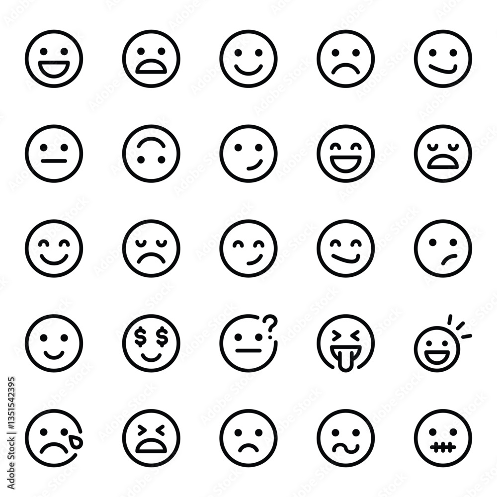 Outline icons set for Emojis, smiley, emotion. Outline icons set for Emojis, smiley, emotion.