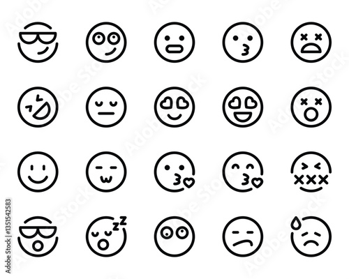 Outline icons set for Emojis, smiley, emotion.