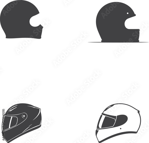 Motorcycle Helmet Silhouette Flat Designs for Safety and Racing Vector Illustration Isolate on White Background