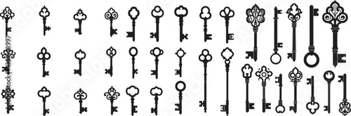 Collection of Vintage Keys silhouette flat design vector icon illustration isolate on white background