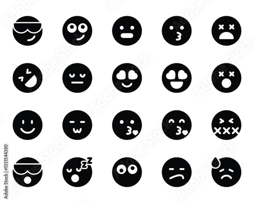 Glyph icons set for Emojis, smiley, emotion.