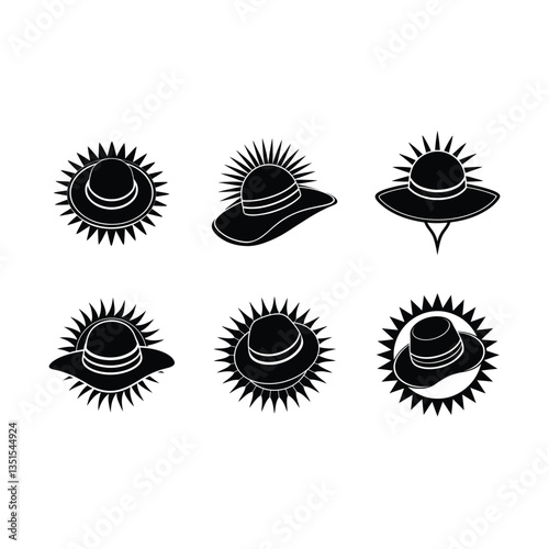 Sun Hat Silhouette Vector Illustration for Summer and Beach Designs