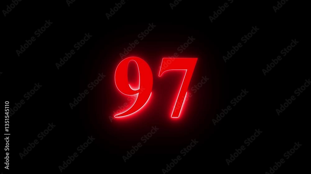 Neon text number 97 countdown icon background 4k animation . Neon dial 97 icon glowing black background animation, with Bright neon glowing number 97. Neon text number 97 countdown icon background 4k animation . Neon dial 97 icon glowing black background animation, with Bright neon glowing number 97.