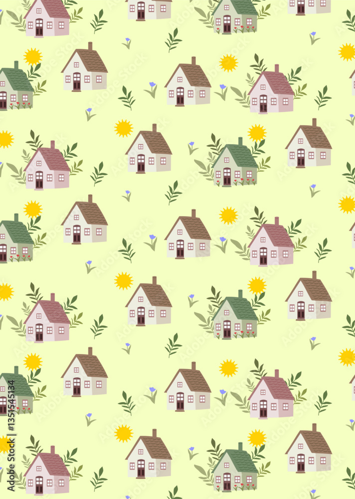 Naklejka premium Cute vector seamless pattern houses light background